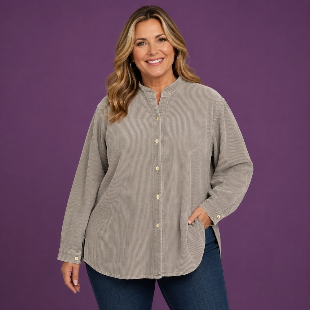 Chadwick's Women's XL Taupe Corduroy Shirt Shacket Coastal Utility Minimalist